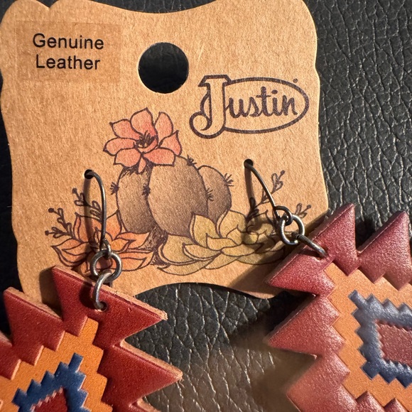 Justin Boots Red and Blue Leather Earrings - Picture 6 of 6